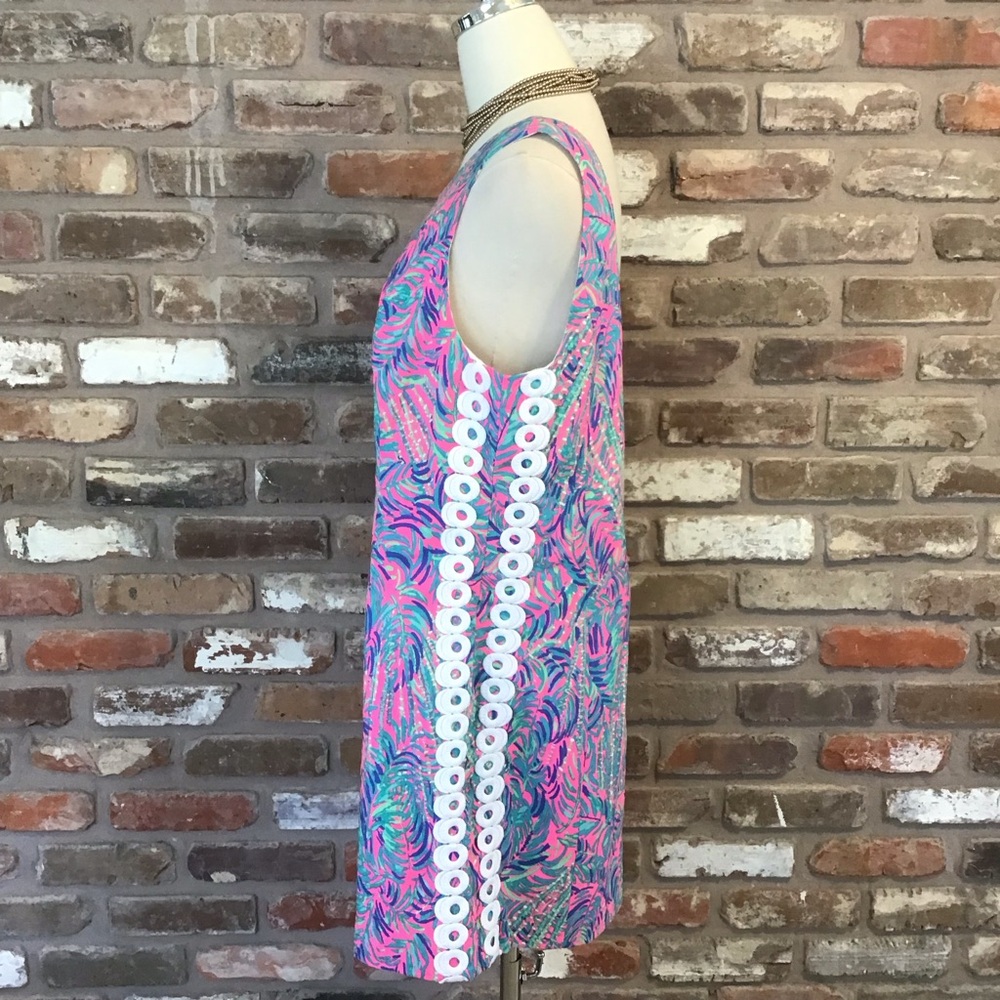 Lilly Pulitzer Pink & Blue Tropical Print Sleeveless Shift Dress - Picture 3 of 8